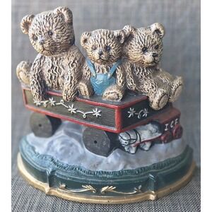 Vtg 🧸 Three Teddy Bear Cast Iron Train Car Doorstop Bookend Decor Heavy